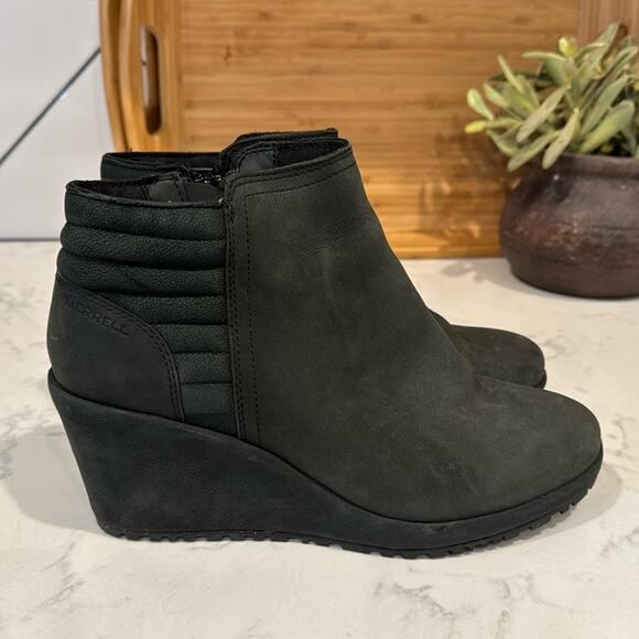 Merrell Tremblant Wedge Bluff Waterpoof Boot Black suede side zip size 9 - Picture 1 of 9